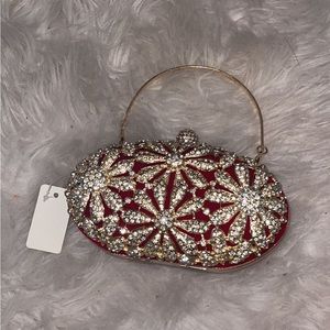 NWT rhinestone gold and red clutch purse/bag